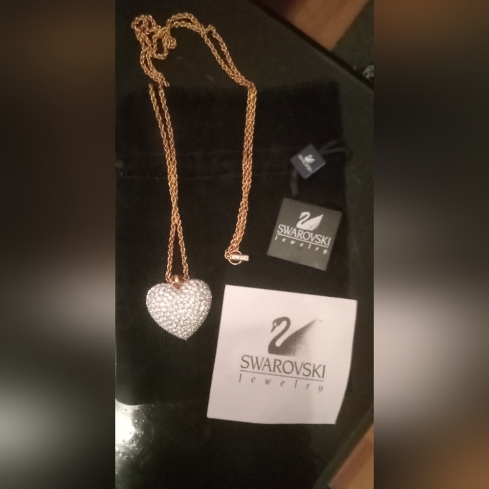 (2) Swarovski Puff Heart Necklace & Swarovski 7 Strand Drop Leaf.